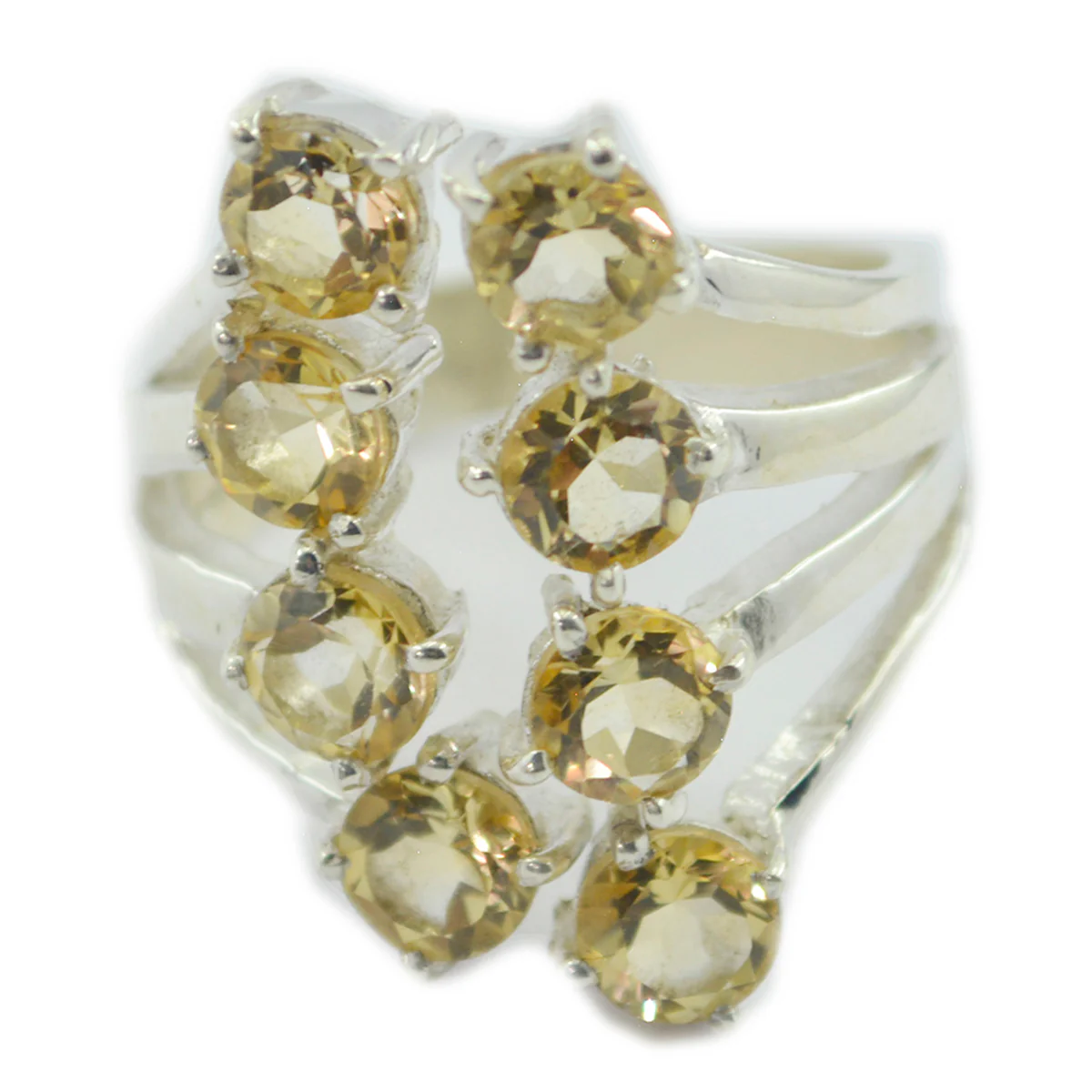 Citrine octa Russian 925 Sterling Silver Yellow Gemstones Eye-catching Abstract Ring Jewelry
