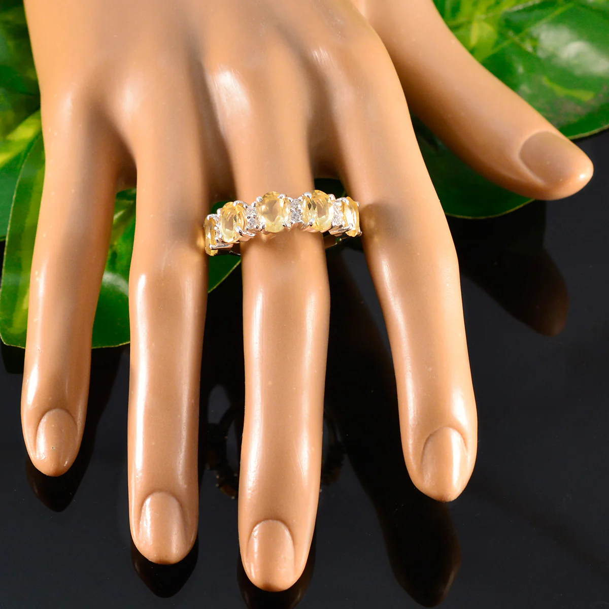 Citrine Penta French Sterling Silver Yellow Gemstones Classic Fairytale Ring Jewellery - Image 5