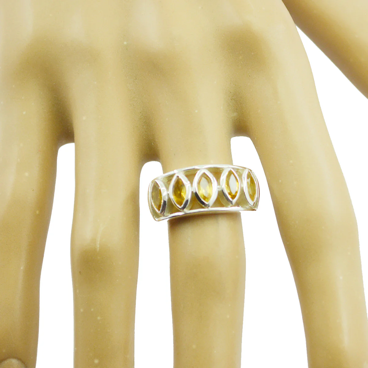 Citrine Penta German 92.5 Silver Yellow Gems Slim Cultural Ring Jewellery - Image 3