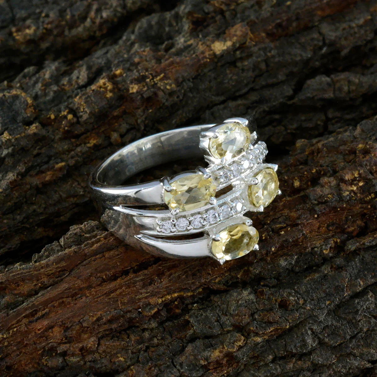 Citrine quarter Russian 925 Silver Yellow Gemstones Minimal Boho Ring Jewellery - Image 3
