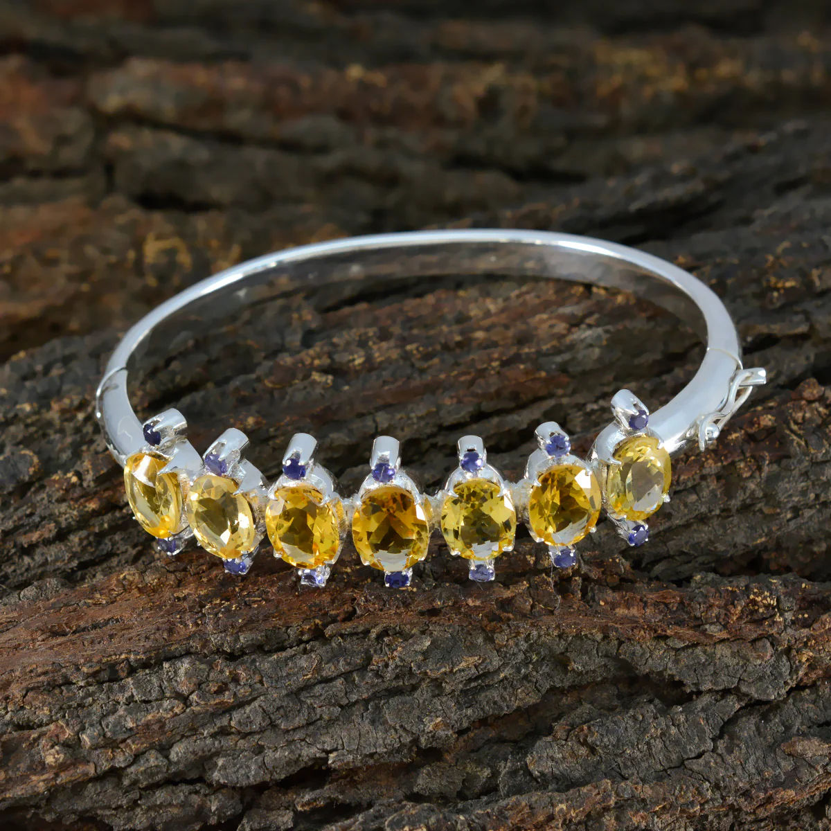Citrine San Fermin Festival Versatile Yellow 925 Silver Hinged Bangle Bracelet - Image 4