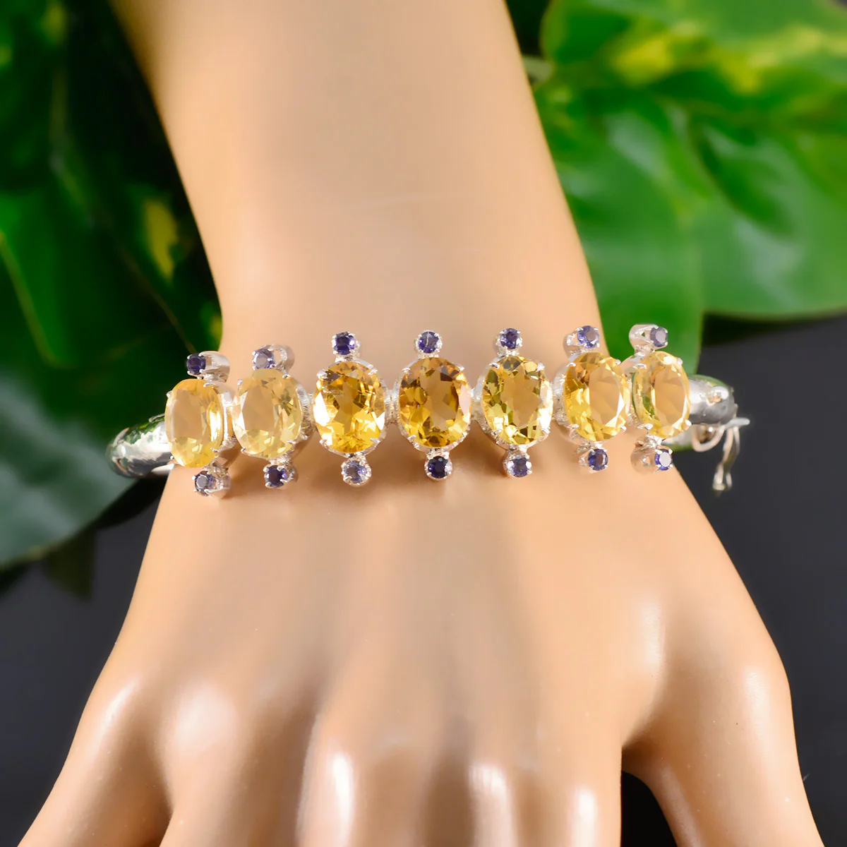 Citrine San Fermin Festival Versatile Yellow 925 Silver Hinged Bangle Bracelet - Image 6