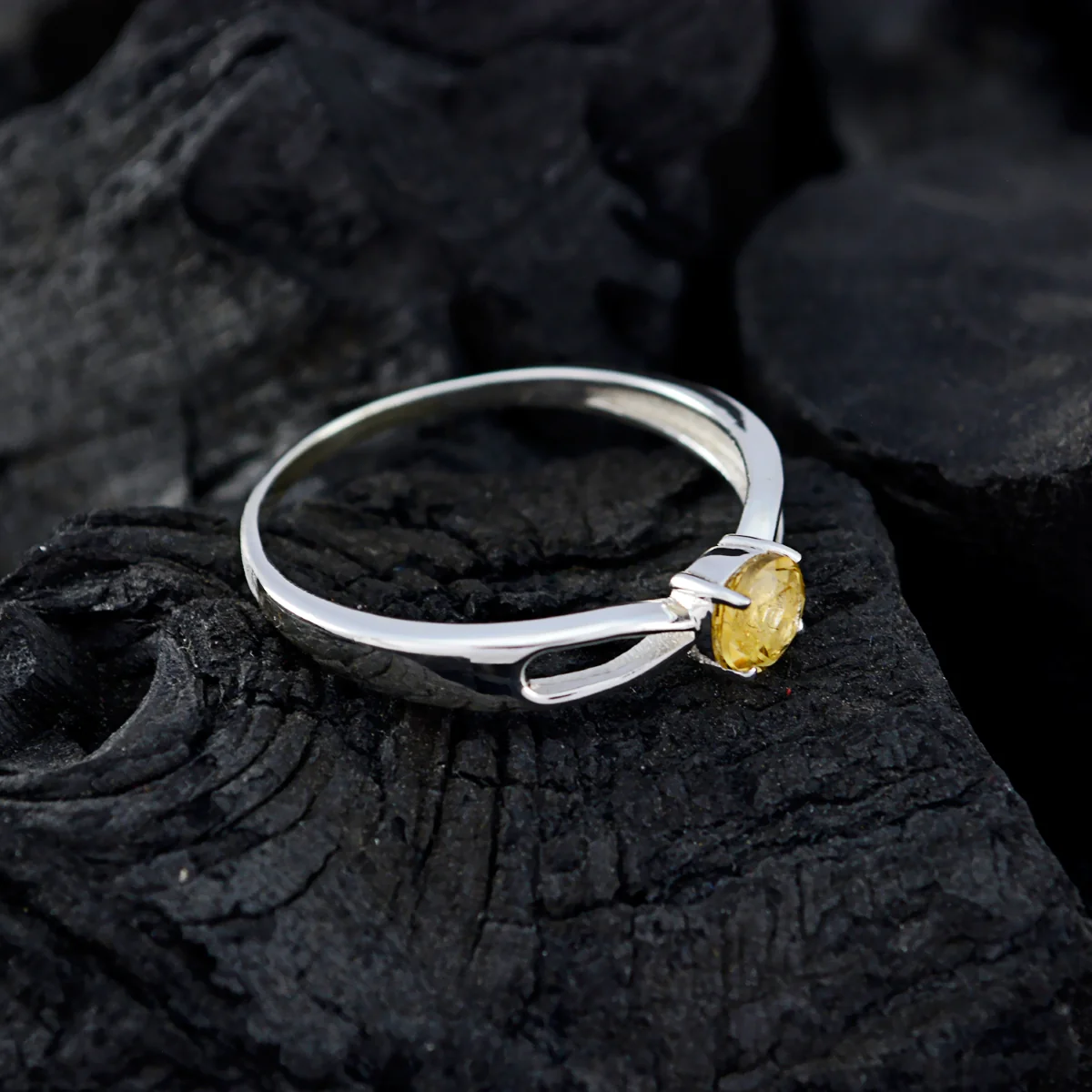 Citrine Solitaire American 92.5 Silver Yellow Gems Delicate Graceful Ring Jewellery - Image 5