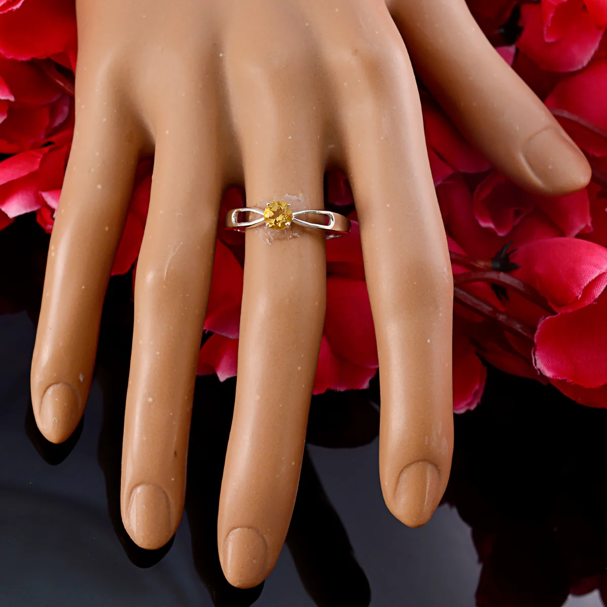 Citrine Solitaire American 92.5 Silver Yellow Gems Delicate Graceful Ring Jewellery - Image 6