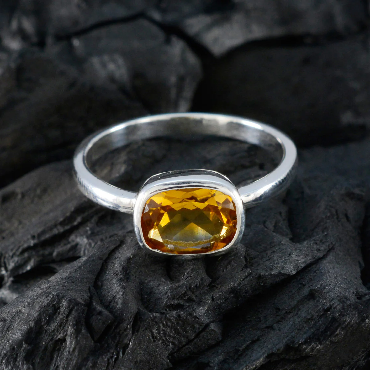 Citrine Solitaire American 92.5 Silver Yellow Gemstone Whisper-thin Abstract Ring Jewelry - Image 4