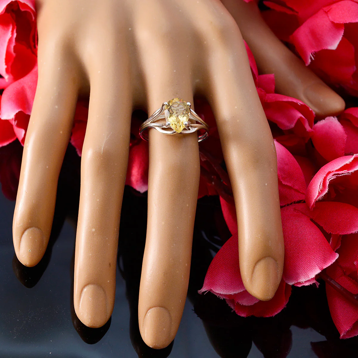 Citrine Solitaire American 925 Silver Yellow Gems Dainty Love Ring Jewelry - Image 5