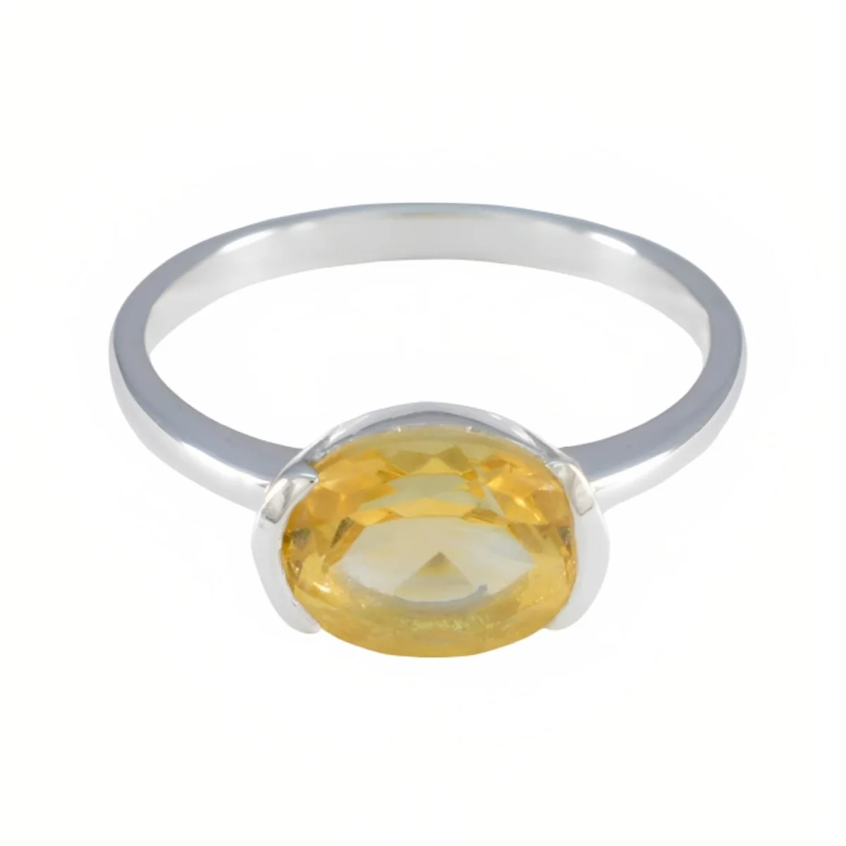 Citrine Solitaire American 925 Sterling Silver Yellow Gems Whisper-thin Trendy Ring Jewellery