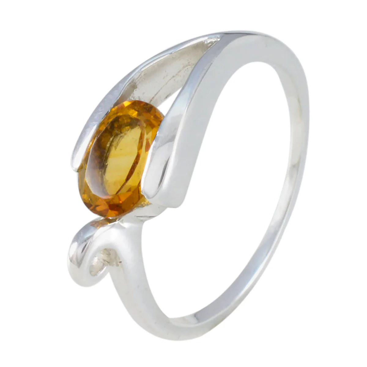 Citrine Solitaire American Silver Yellow Gems Dainty Modern Ring Jewelry - Image 2