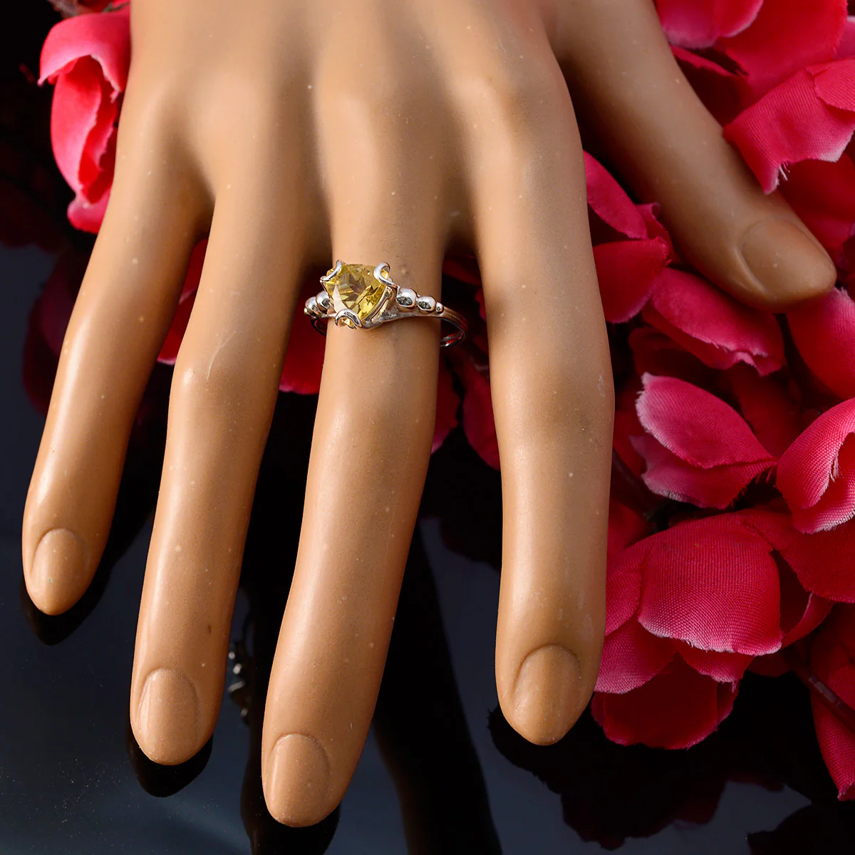 Citrine Solitaire Egyptian 92.5 Silver Yellow Gemstones Delicate Rope-Wire Ring Jewellery - Image 5