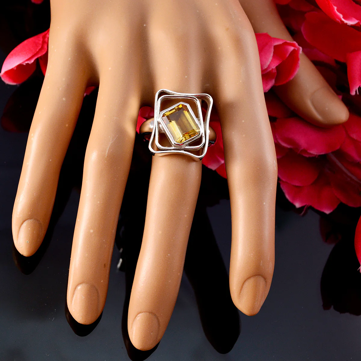 Citrine Solitaire Egyptian 925 Sterling Silver Yellow Gemstones Mid-weight Signet Ring Jewellery - Image 5