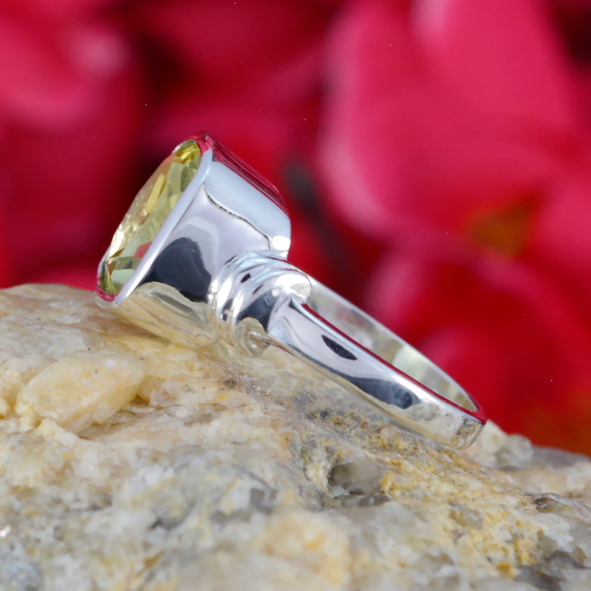Citrine Solitaire Egyptian Silver Yellow Gems Slim Artisan Ring Jewellery - Image 3