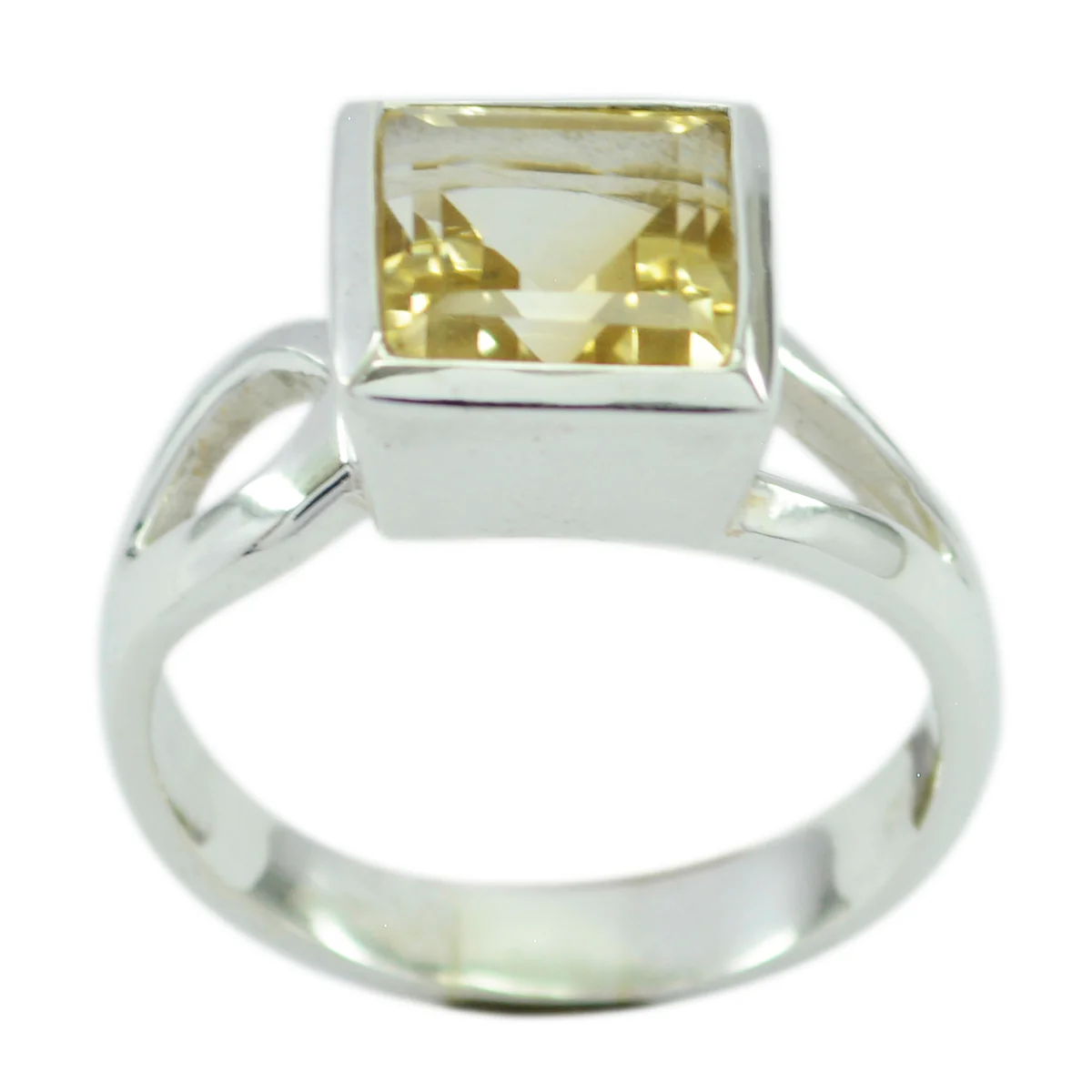 Citrine Solitaire Egyptian Sterling Silver Yellow Gems Mid-weight Abstract Ring Jewelry