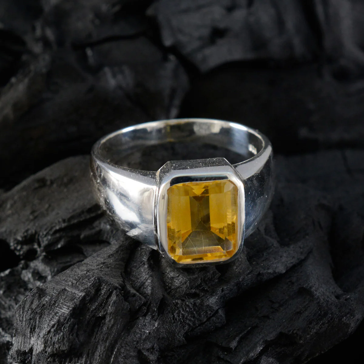 Citrine Solitaire Egyptian Sterling Silver Yellow Gemstones Eye-catching Modern Ring Jewelry - Image 4