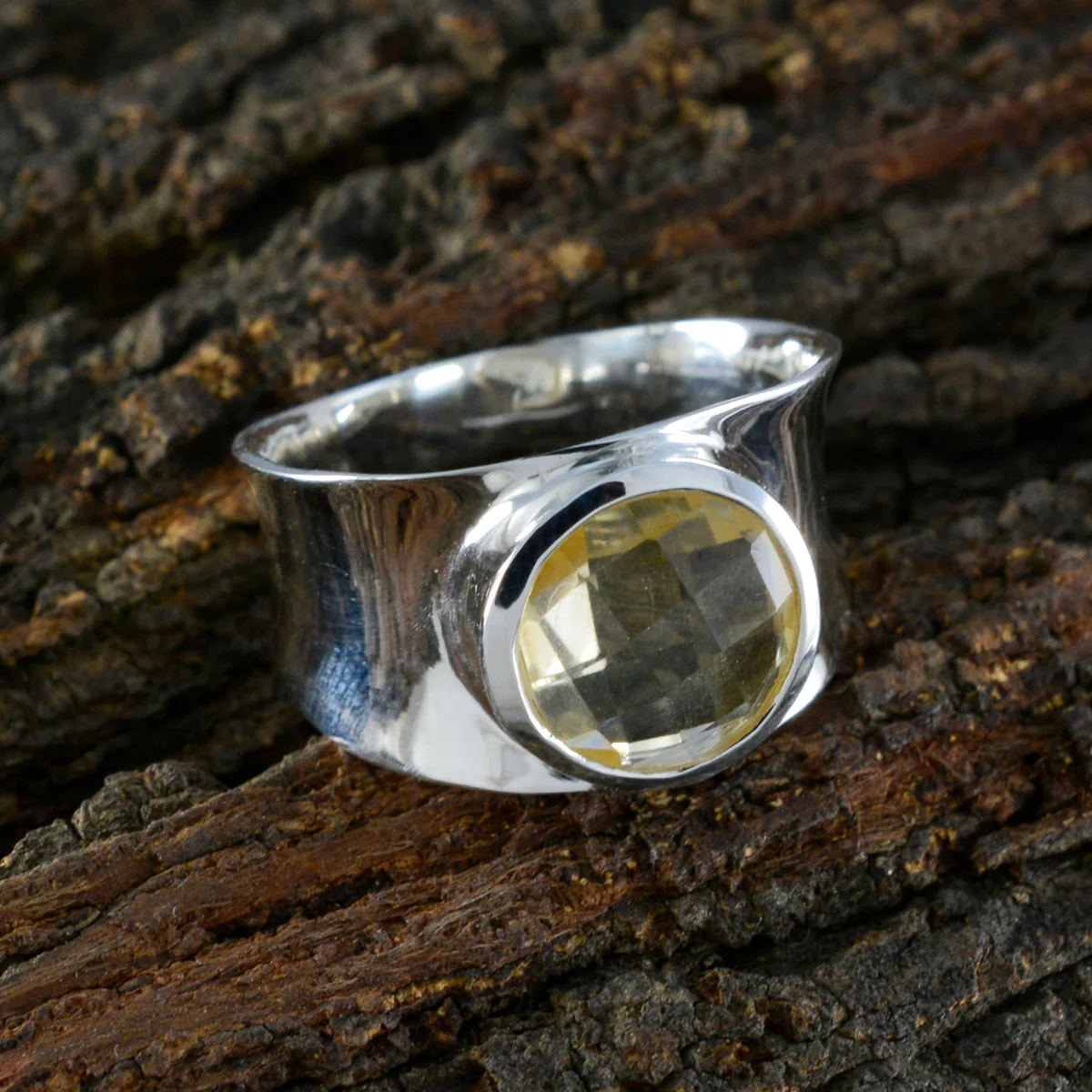 Citrine Solitaire French Sterling Silver Yellow Gemstones Edgy Armor Band Jewelry - Image 3