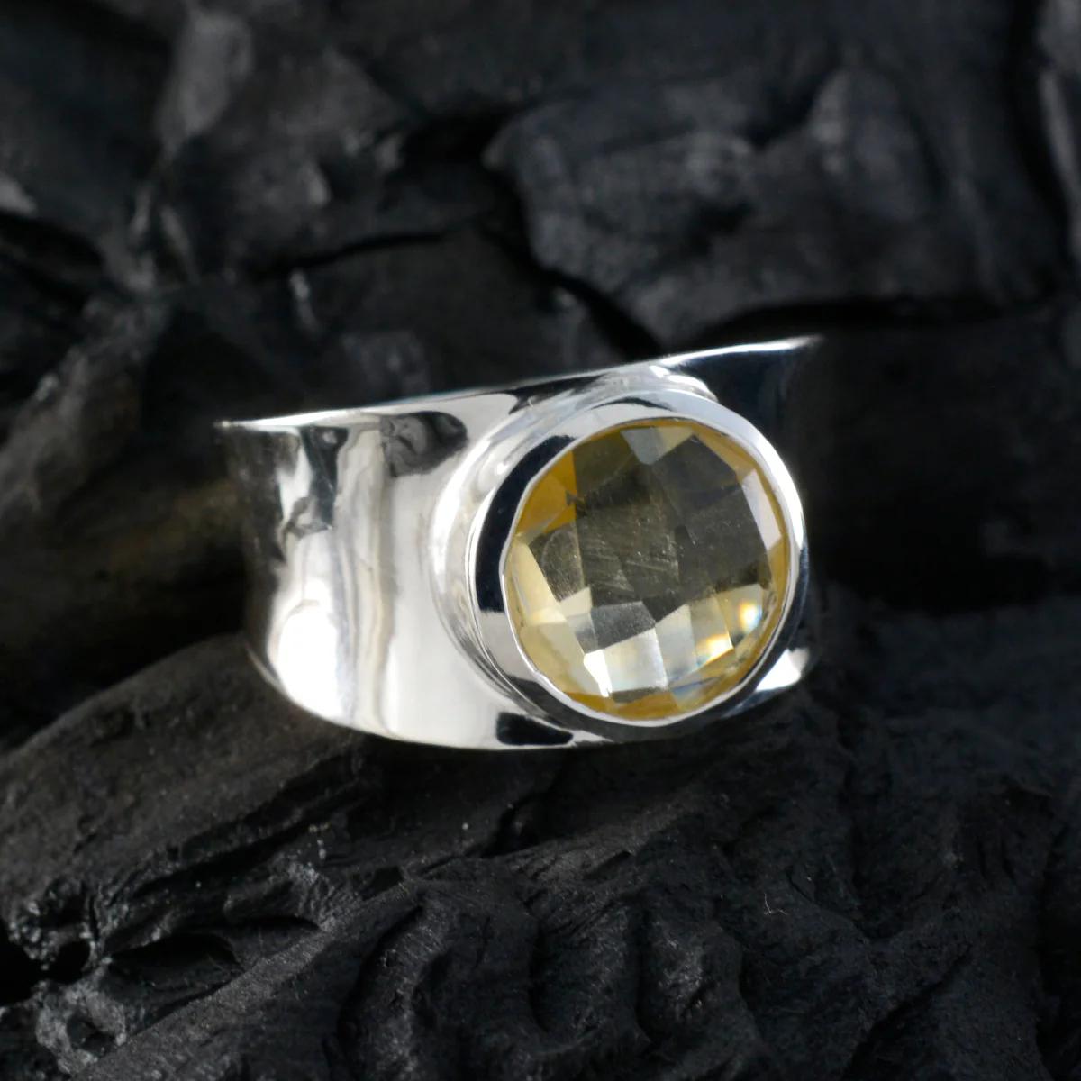 Citrine Solitaire French Sterling Silver Yellow Gemstones Edgy Armor Band Jewelry - Image 4