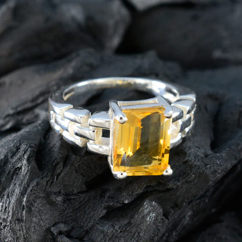 Citrine Solitaire German 925 Sterling Silver Yellow Gemstones Minimal Romantic Ring Jewelry - Image 4