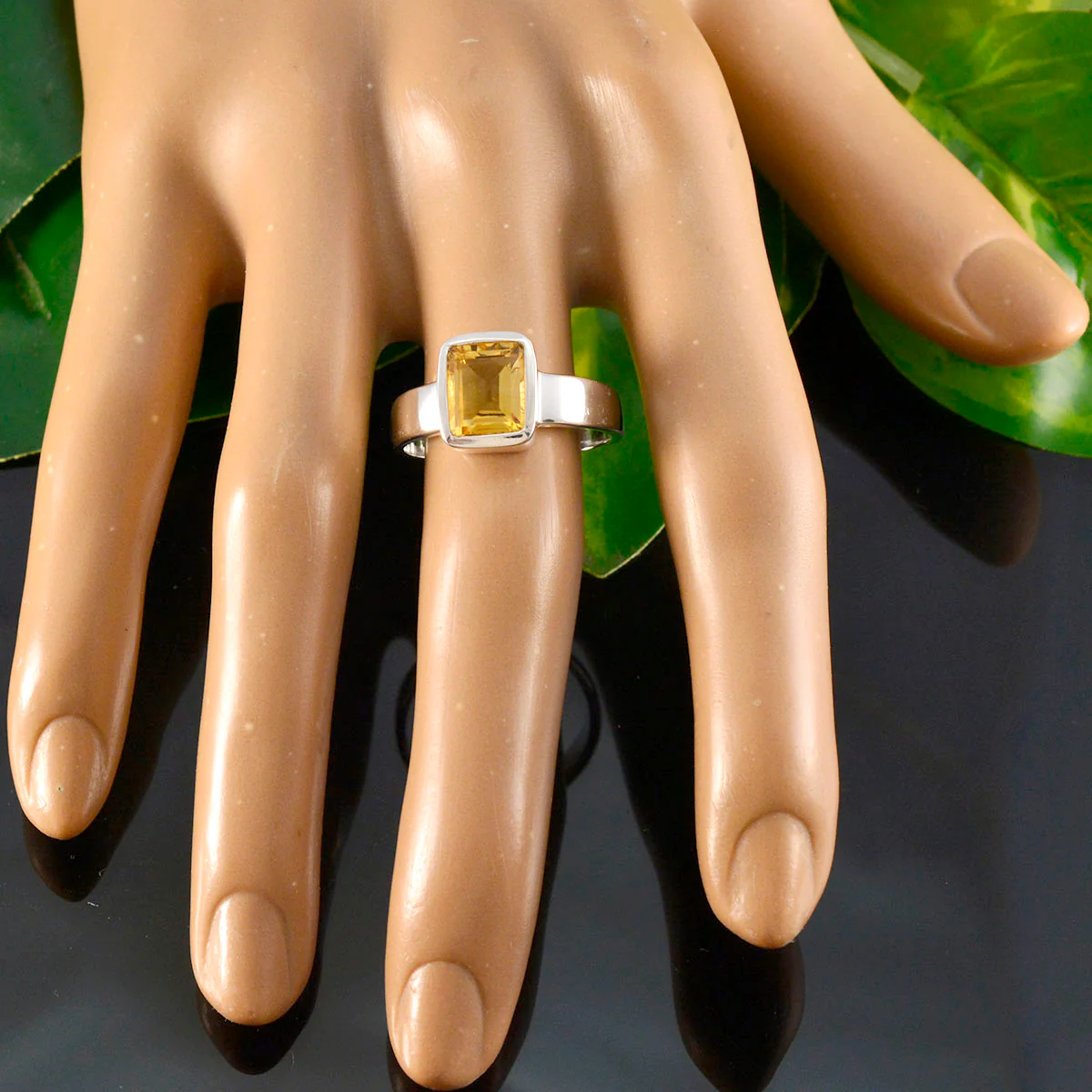 Citrine Solitaire German Silver Yellow Gems Slim Boho Ring Jewelry - Image 5