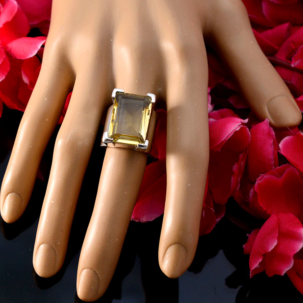 Citrine Solitaire German Silver Yellow Gemstone Chunky Vintage Ring Jewellery - Image 5