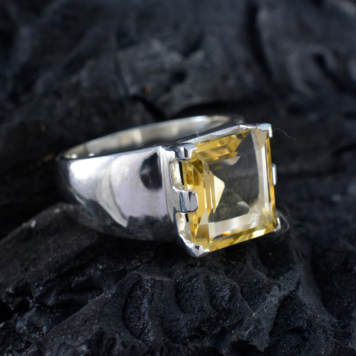 Citrine Solitaire Italian 92.5 Silver Yellow Gems Statement Traditional Ring Jewellery - Image 4