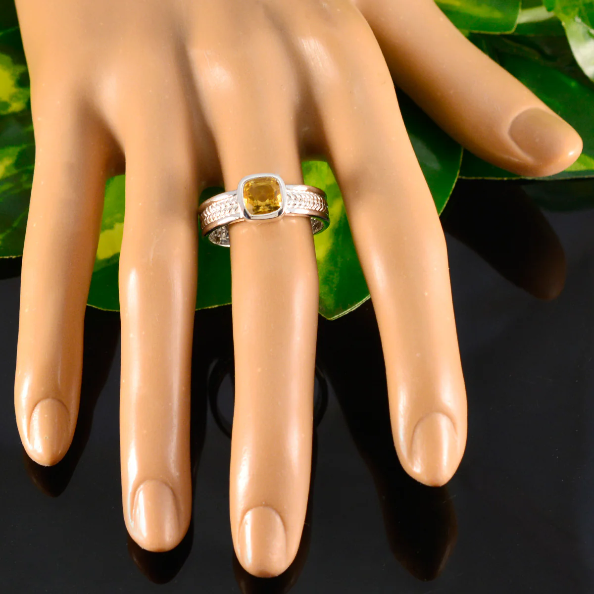Citrine Solitaire Italian 925 Sterling Silver Yellow Gemstones Mid-weight Rope-Wire Band Jewellery - Image 5