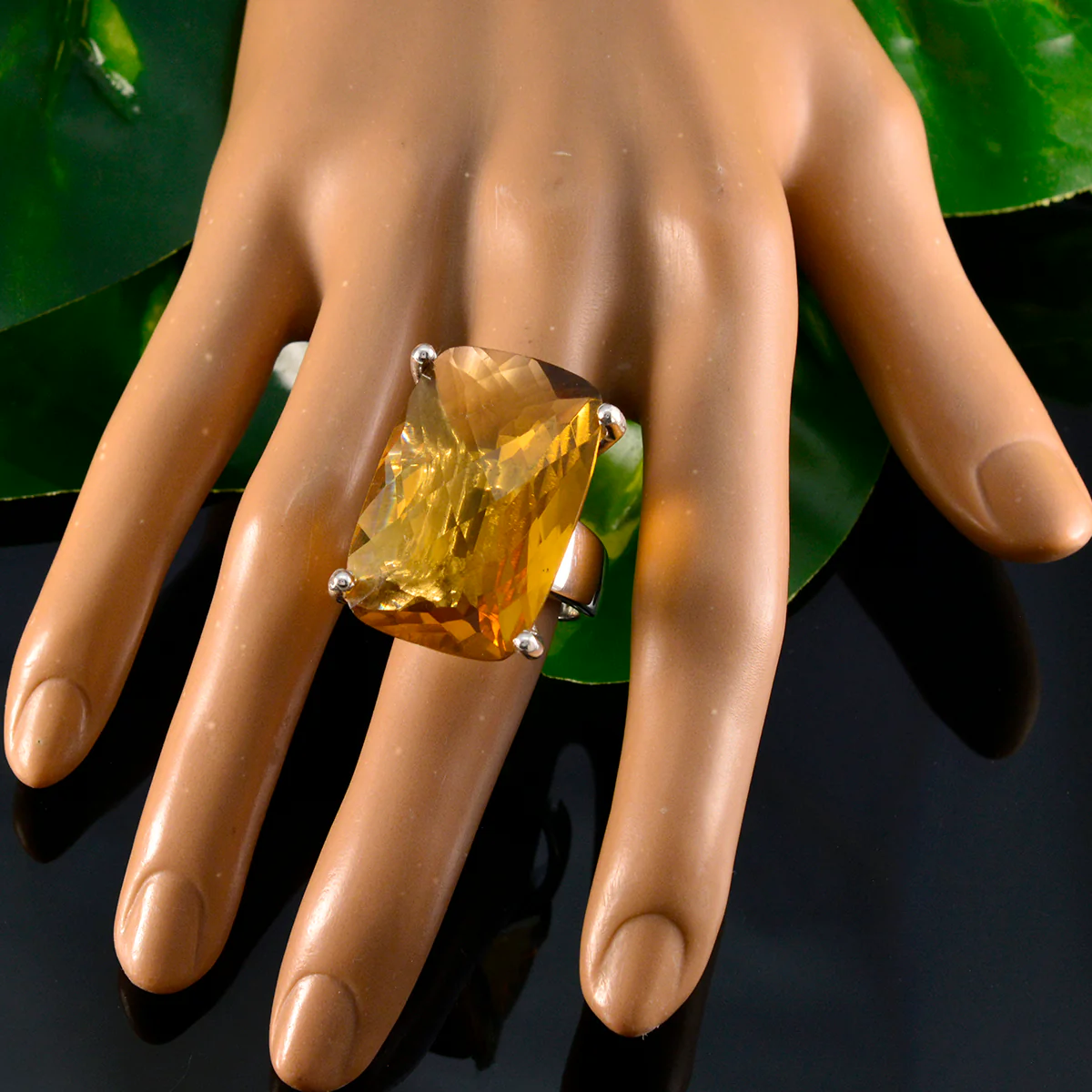 Citrine Solitaire Italian Silver Yellow Gems Chunky Armor Ring Jewelry - Image 5