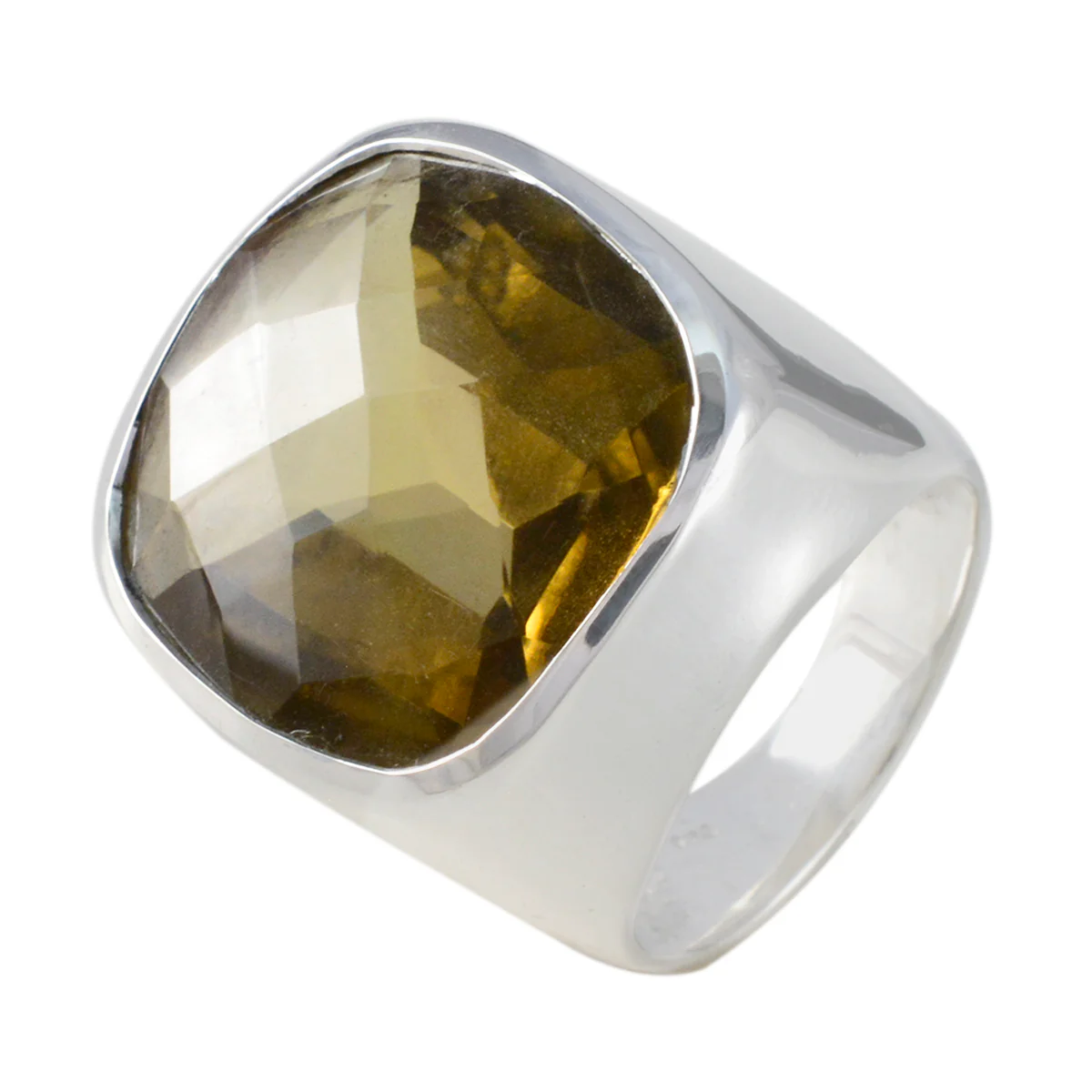 Citrine Solitaire Italian Silver Yellow Gemstones Chunky Armor Ring Jewelry - Image 2