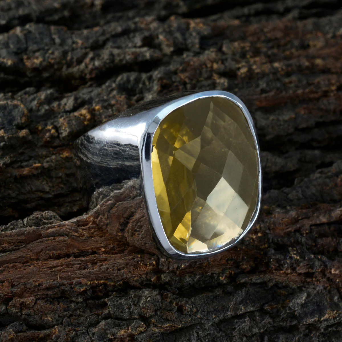 Citrine Solitaire Italian Silver Yellow Gemstones Chunky Armor Ring Jewelry - Image 3