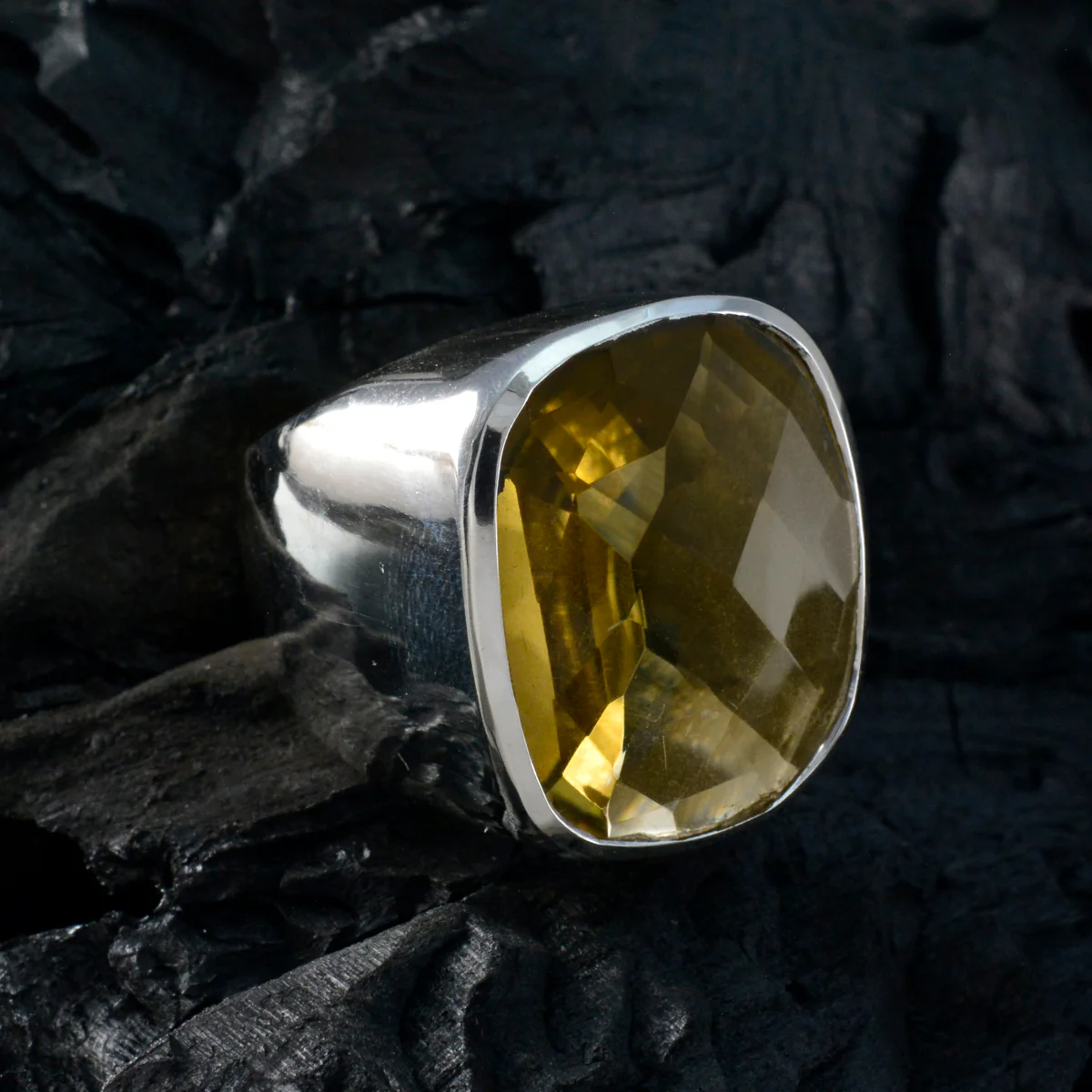 Citrine Solitaire Italian Silver Yellow Gemstones Chunky Armor Ring Jewelry - Image 4