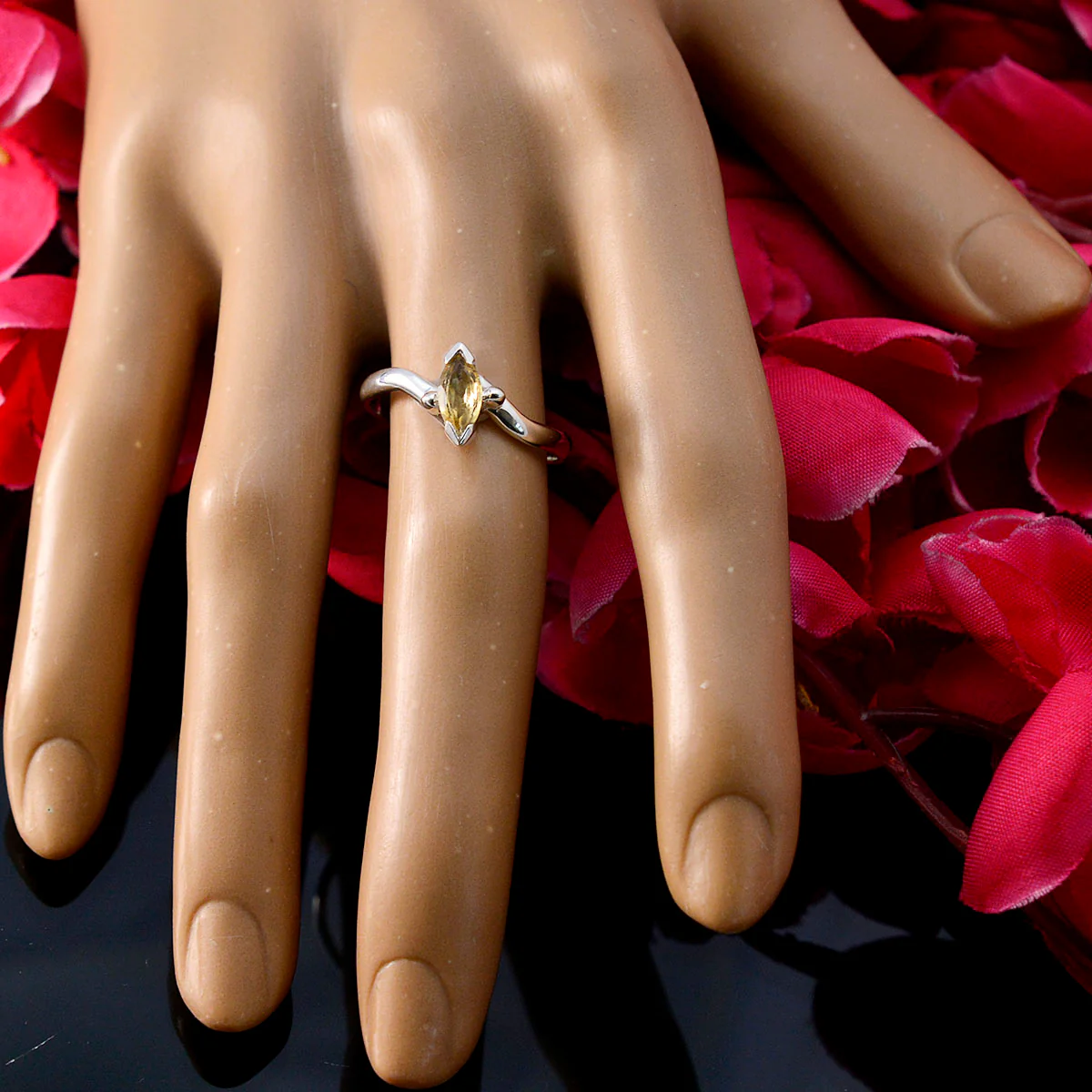 Citrine Solitaire Japanese 925 Sterling Silver Yellow Gems Delicate Modern Ring Jewellery - Image 5