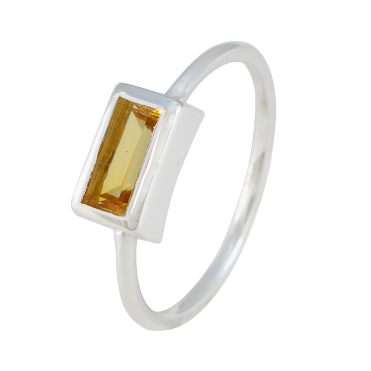 Citrine Solitaire Korean 925 Silver Yellow Gemstone Delicate Contemporary Ring Jewelry - Image 2