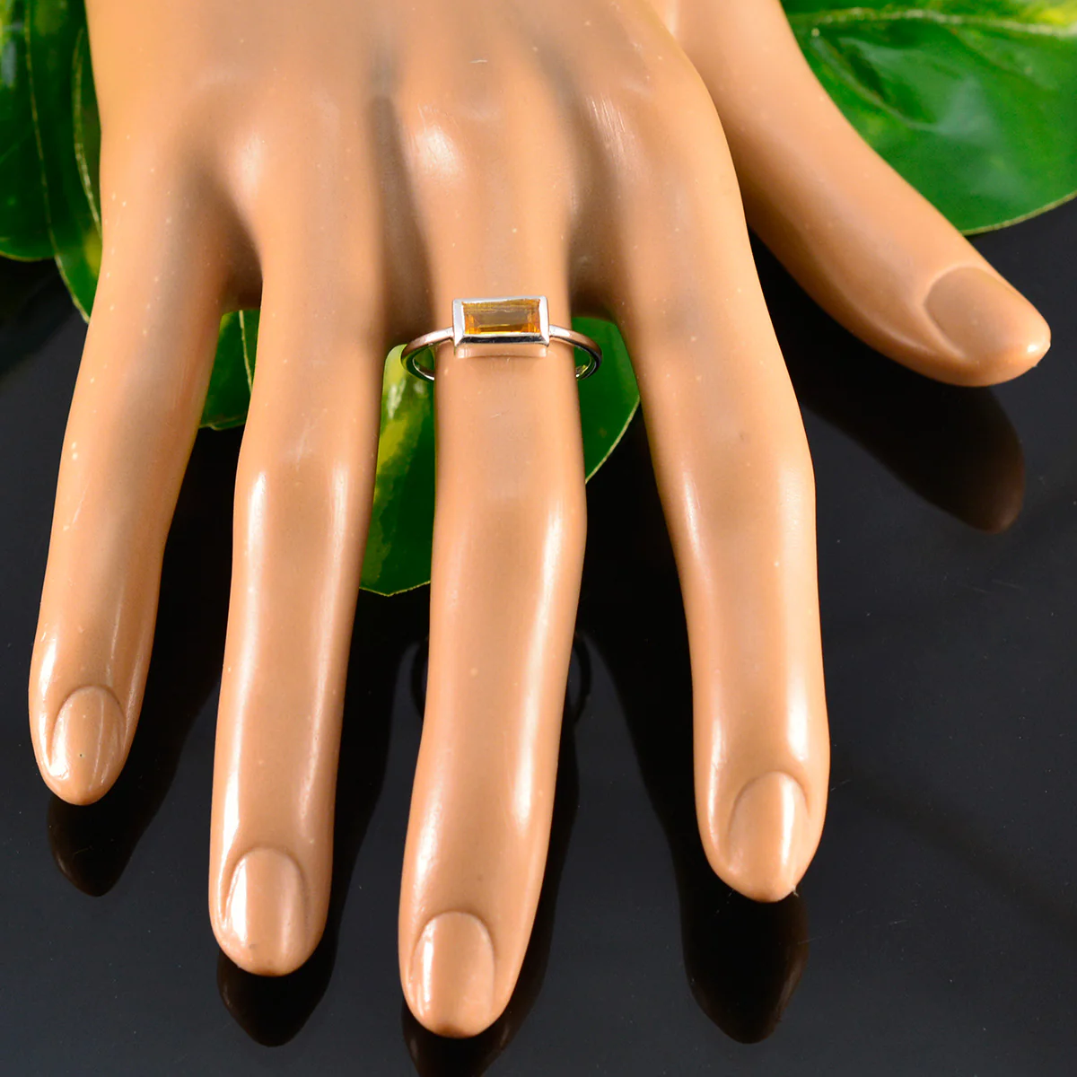 Citrine Solitaire Korean 925 Silver Yellow Gemstone Delicate Contemporary Ring Jewelry - Image 5