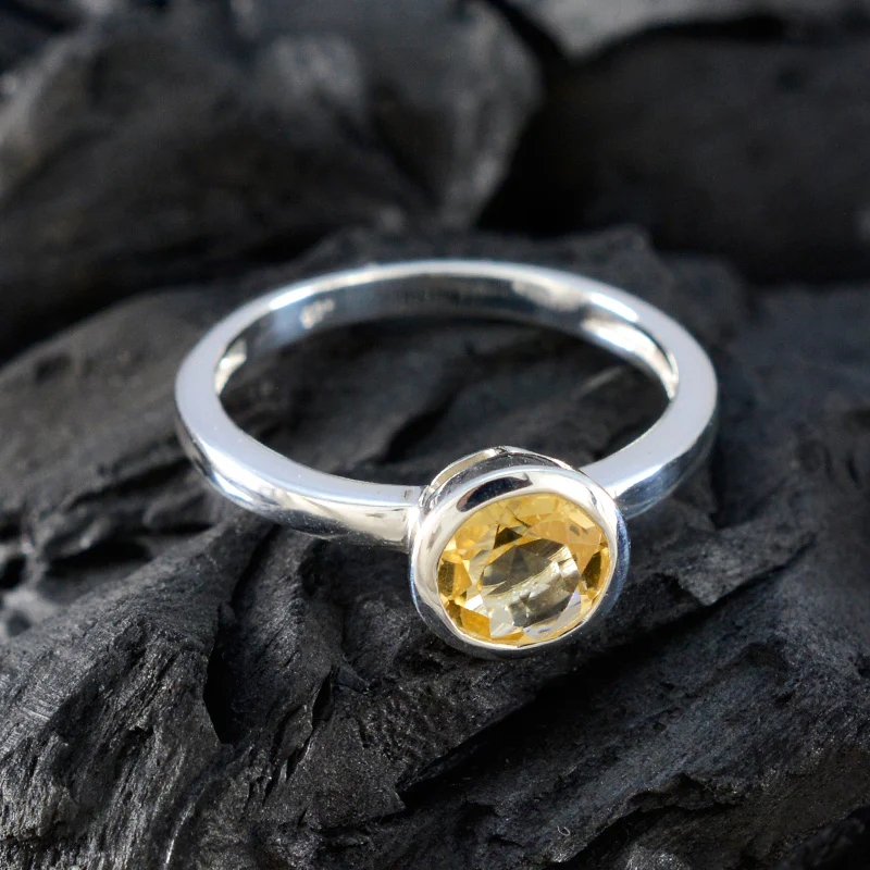 Citrine Solitaire Korean Sterling Silver Yellow Gems Dainty Trendy Ring Jewellery - Image 4