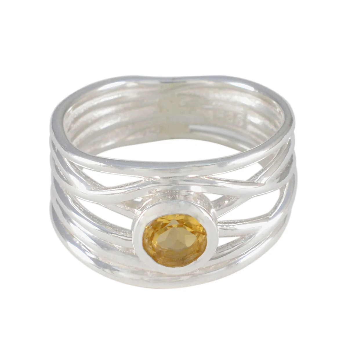 Citrine Solitaire Middle Eastern 92.5 Silver Yellow Gemstone Eye-catching Rope-Wire Band Jewelry