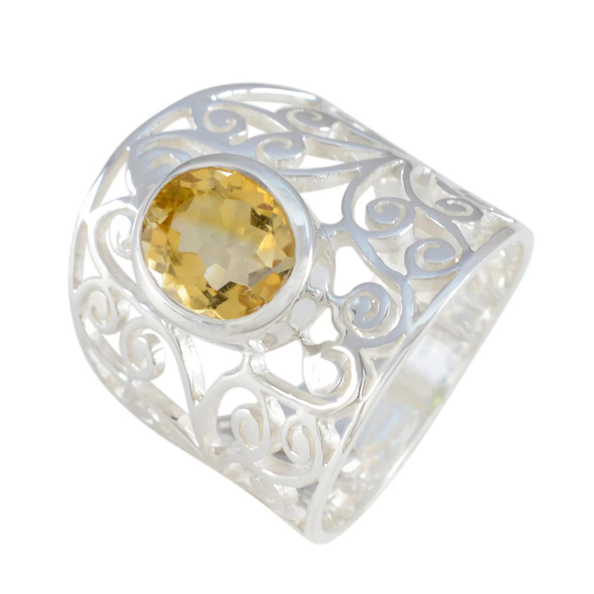 Citrine Solitaire Middle Eastern Silver Yellow Gemstones Versatile Filigree Ring Jewelry - Image 2