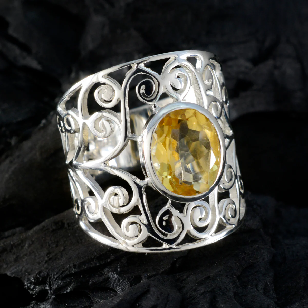 Citrine Solitaire Middle Eastern Silver Yellow Gemstones Versatile Filigree Ring Jewelry - Image 4