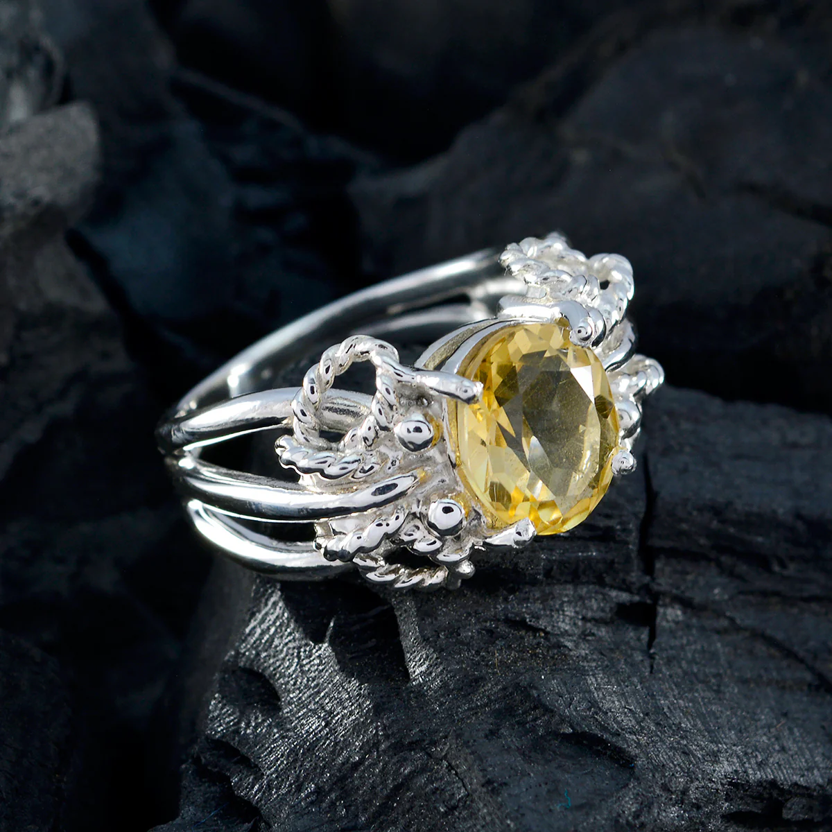 Citrine Solitaire Spanish 925 Silver Yellow Gems Essential Rope-Wire Ring Jewelry - Image 5