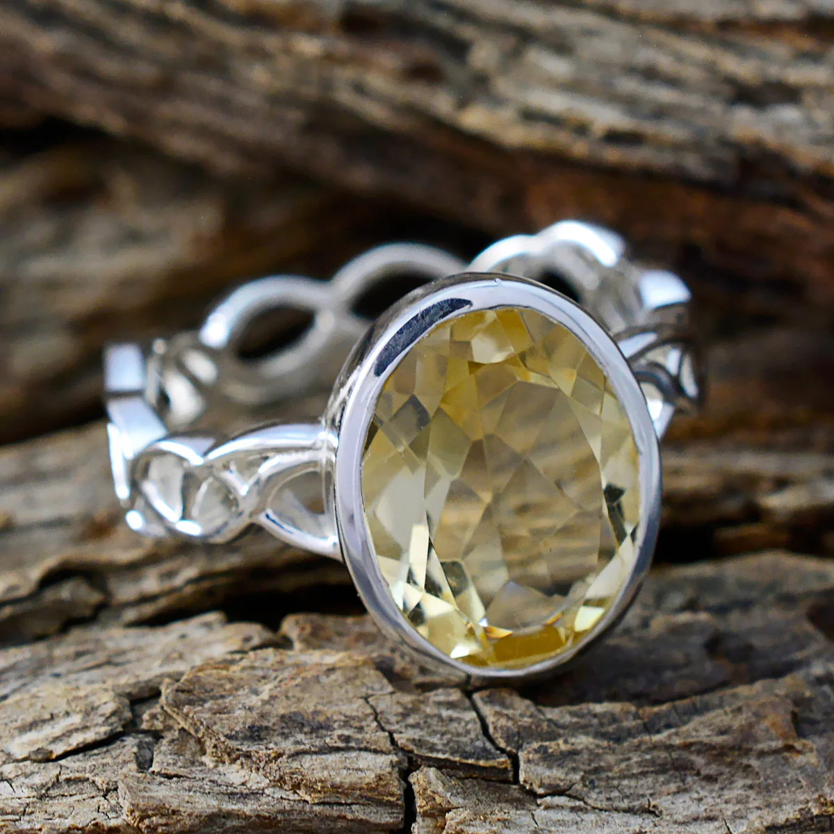 Citrine Solitaire Spanish Sterling Silver Yellow Gems Minimal Rope-Wire Ring Jewelry - Image 3