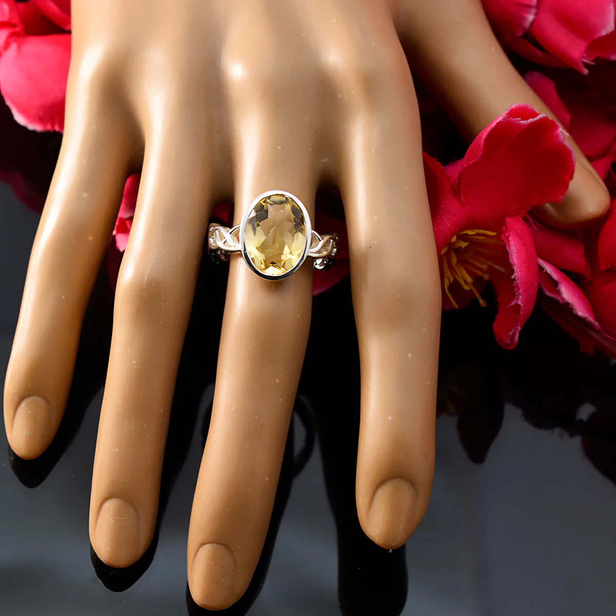 Citrine Solitaire Spanish Sterling Silver Yellow Gems Minimal Rope-Wire Ring Jewelry - Image 5