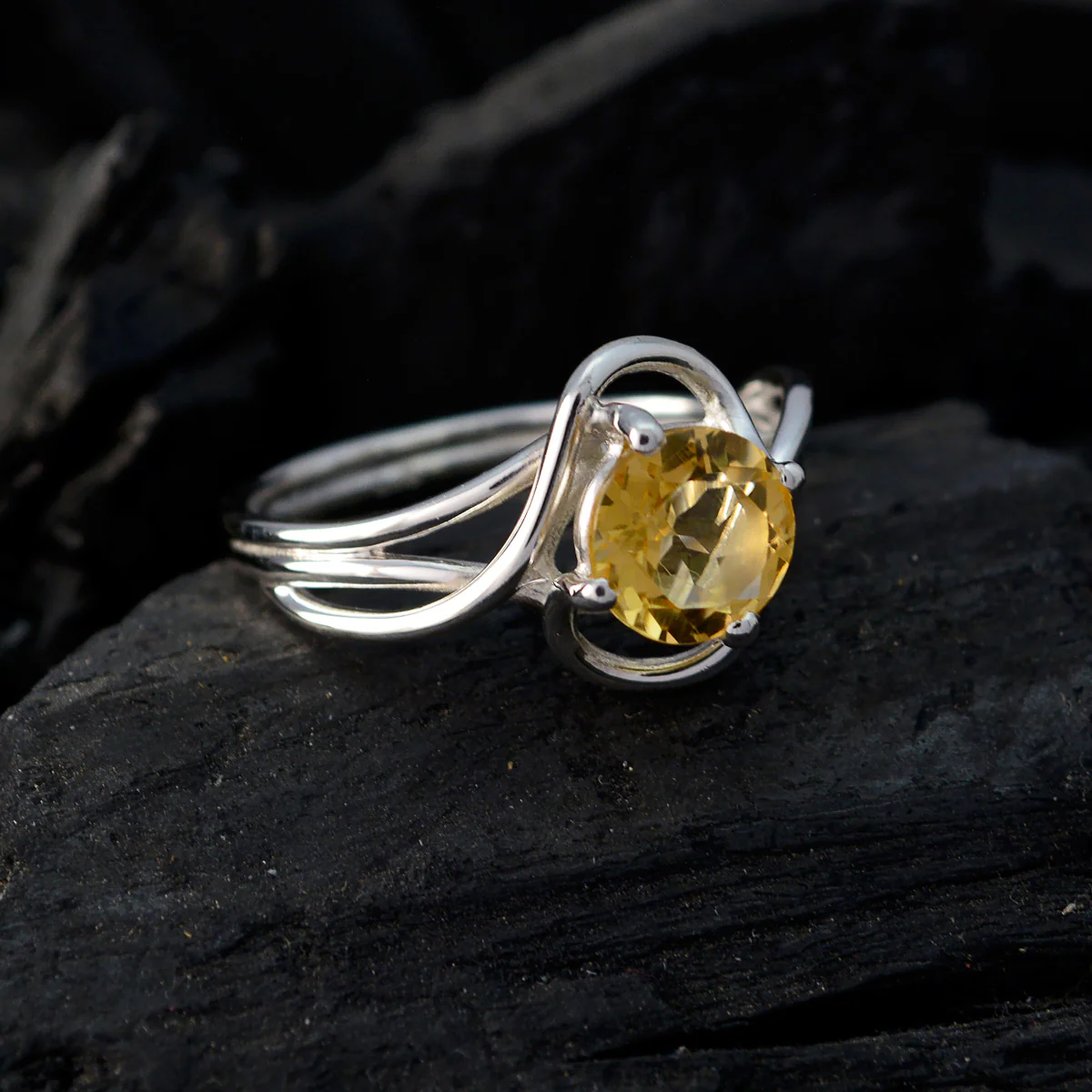 Citrine Solitaire Turkish 92.5 Silver Yellow Gems Delicate Feminine Ring Jewellery - Image 4