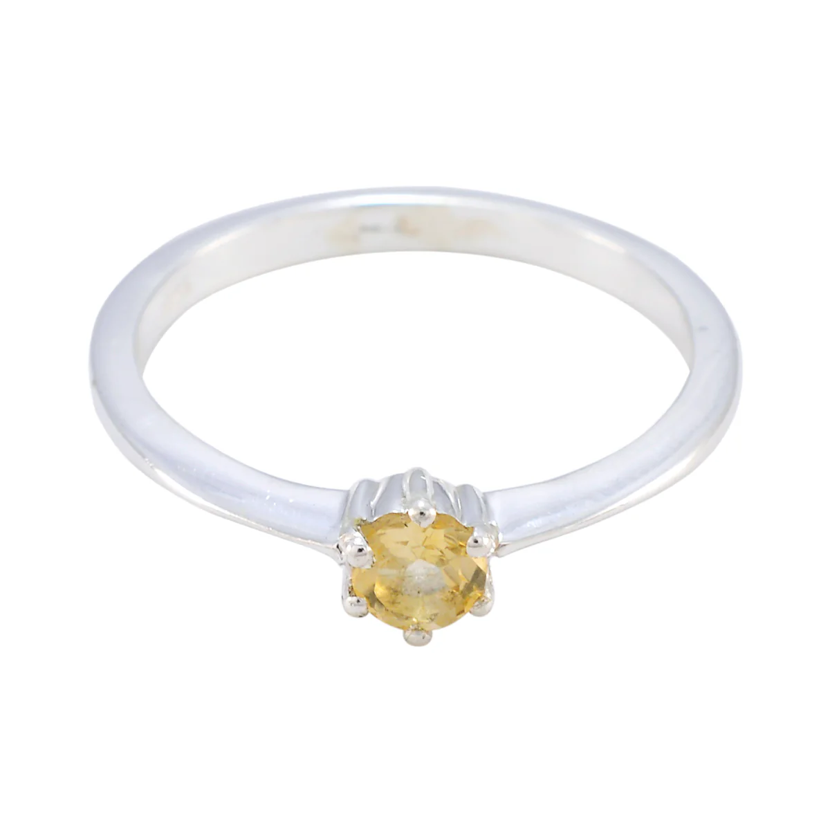 Citrine Solitaire Turkish 925 Sterling Silver Yellow Gems Elegant Modern Ring Jewellery