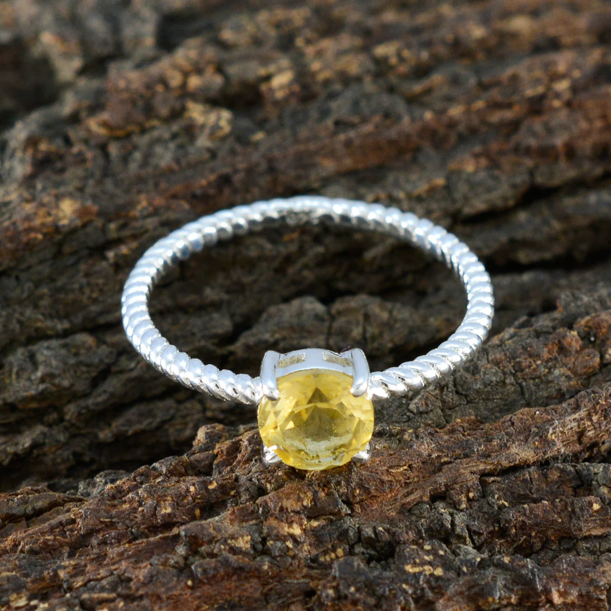 Citrine Solitaire Turkish Silver Yellow Gemstones Delicate Twist Ring Jewellery - Image 3