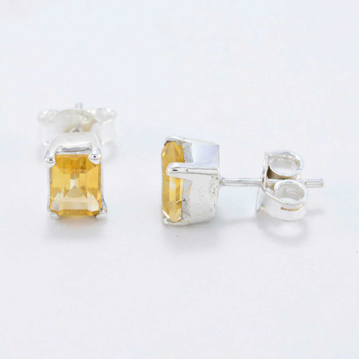 Citrine Spanish Carolina Solitaire Stud Yellow 925 Sterling Silver Earring - Image 2