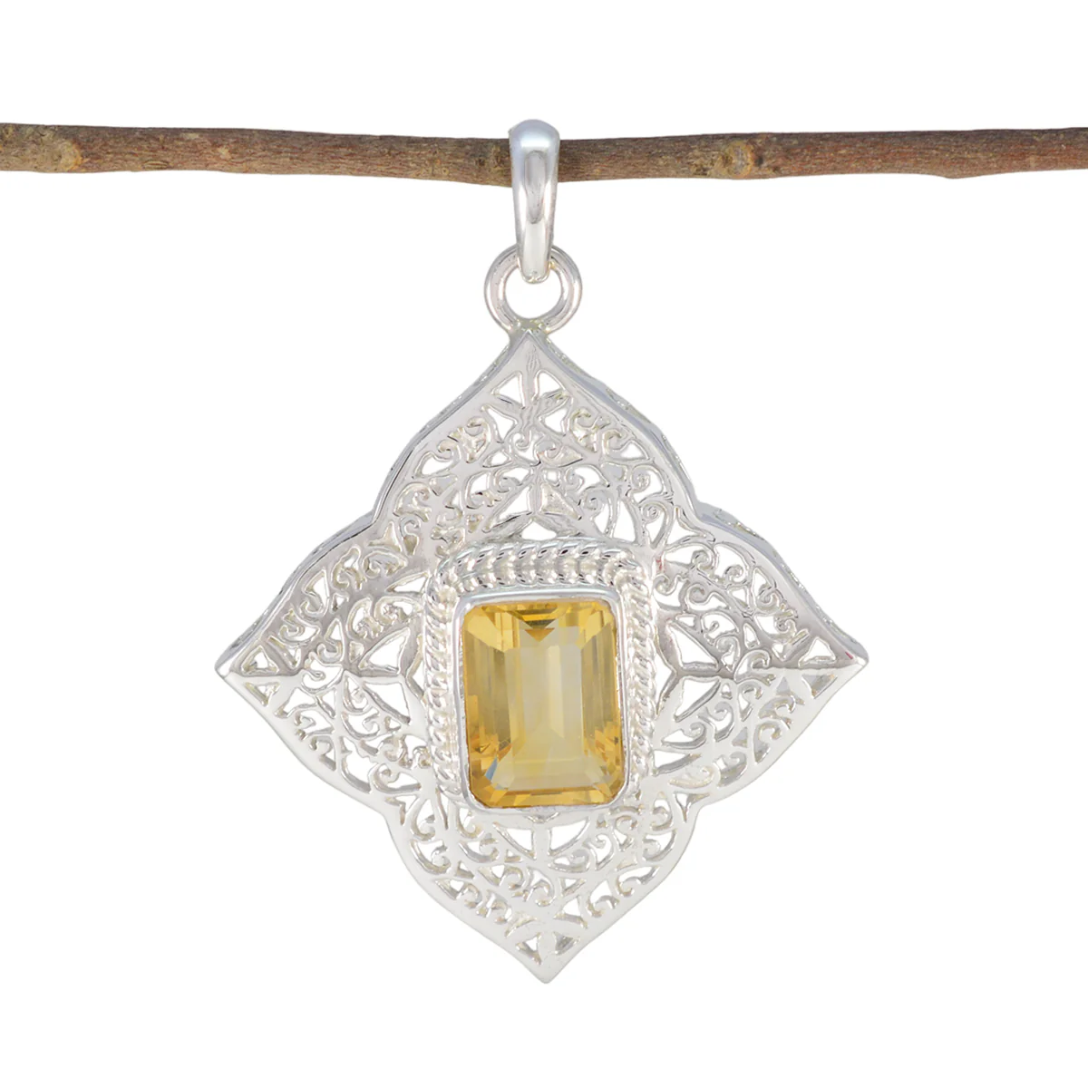 Citrine Statement French Sterling Silver Solitaire Violet Victorian Yellow Pendant Jewellery