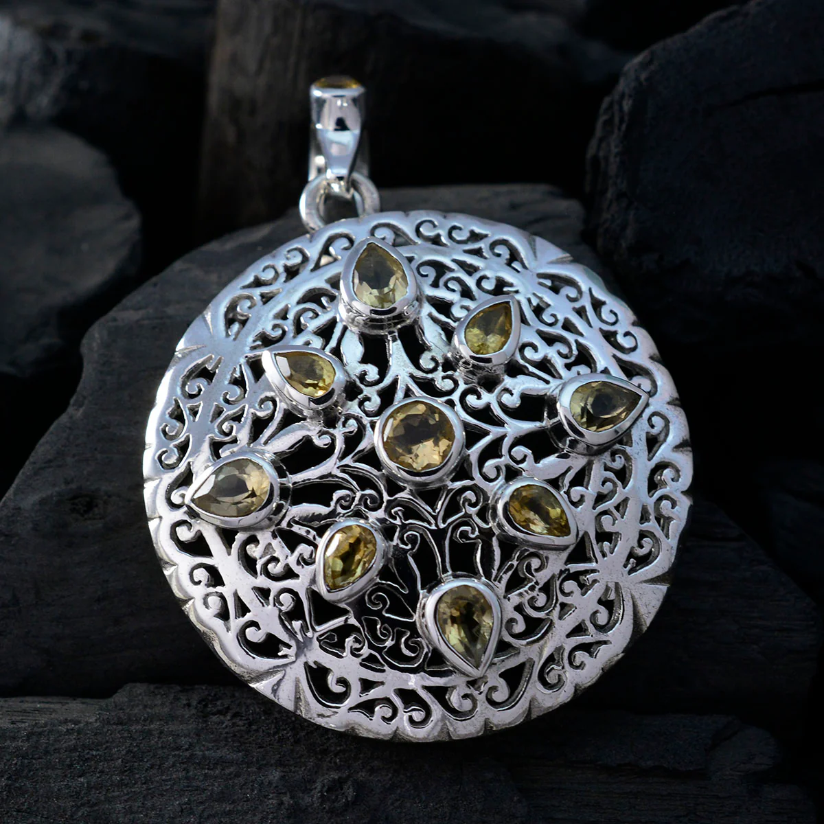 Citrine Statement German Sterling Silver multiple Julia Victorian Yellow Pendant Jewellery - Image 4