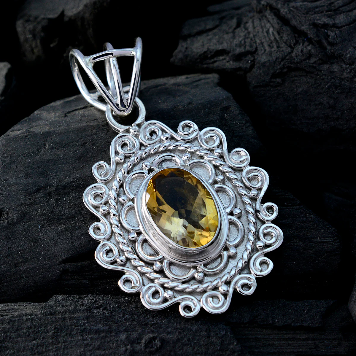 Citrine Statement Mexican Silver Solitaire Mia Rope-Wire Yellow Pendant Jewelry - Image 4