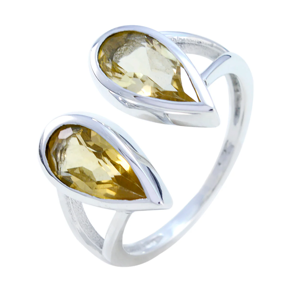 Citrine Toi et Moi Indian 925 Silver Yellow Gemstones Classic Romantic Ring Jewellery - Image 2