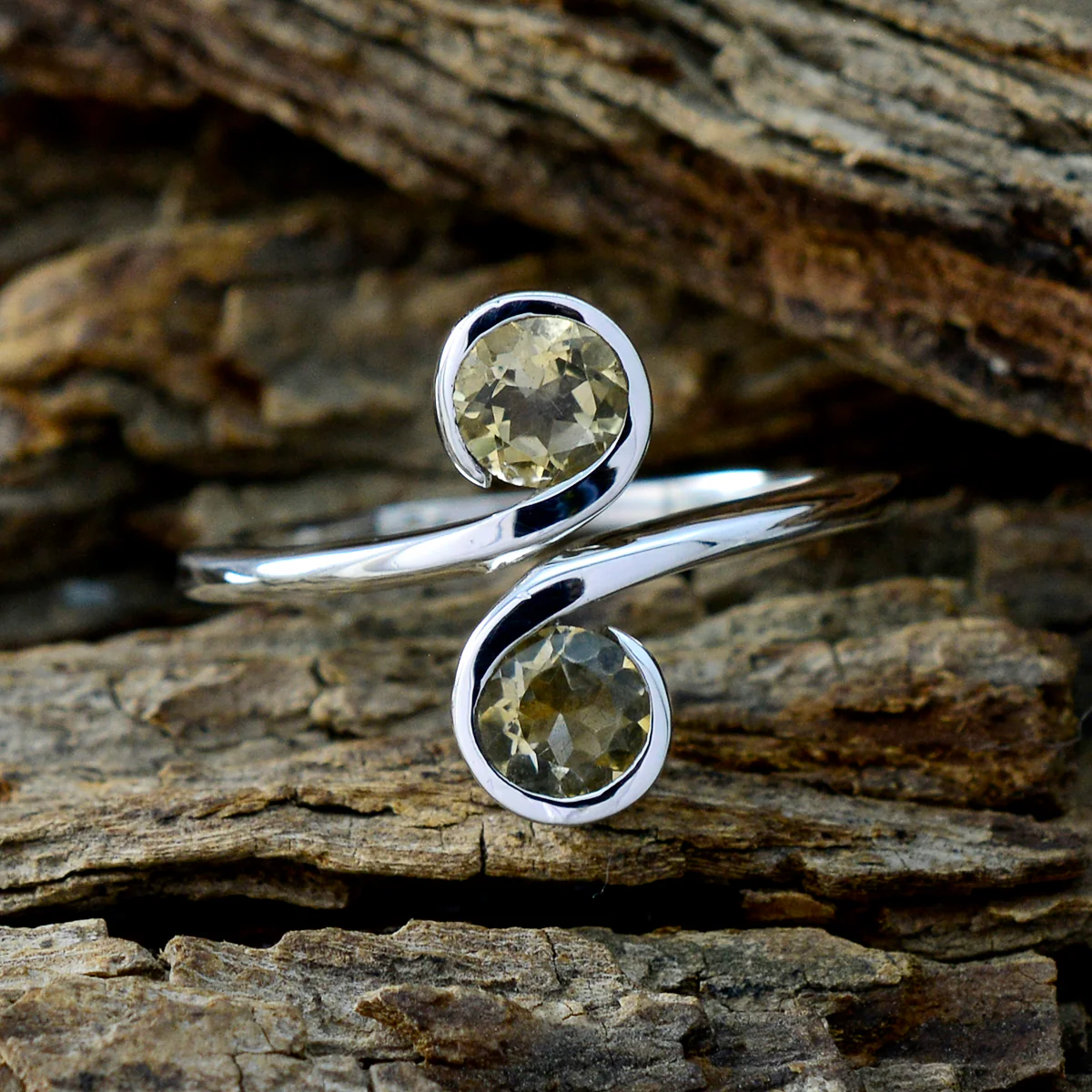 Citrine Toi et Moi Russian 92.5 Silver Yellow Gemstones Featherlight Glamorous Ring Jewellery - Image 3