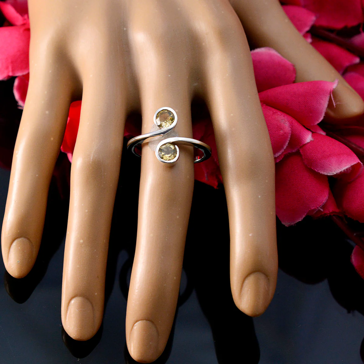 Citrine Toi et Moi Russian 92.5 Silver Yellow Gemstones Featherlight Glamorous Ring Jewellery - Image 5