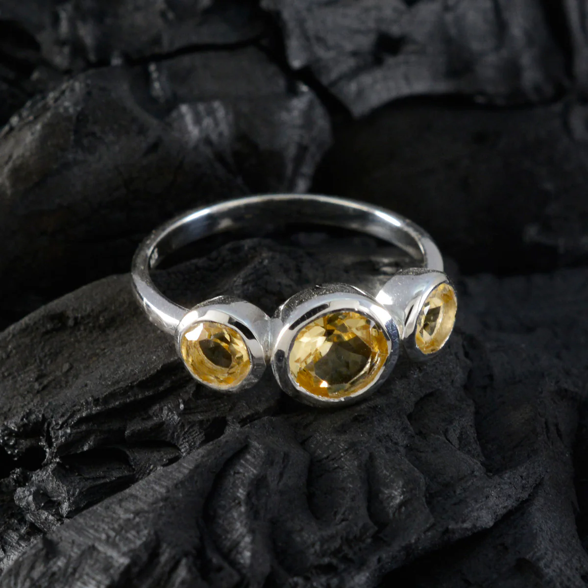 Citrine Trilogy American Silver Yellow Gemstone Whisper-thin Modern Ring Jewellery - Image 4