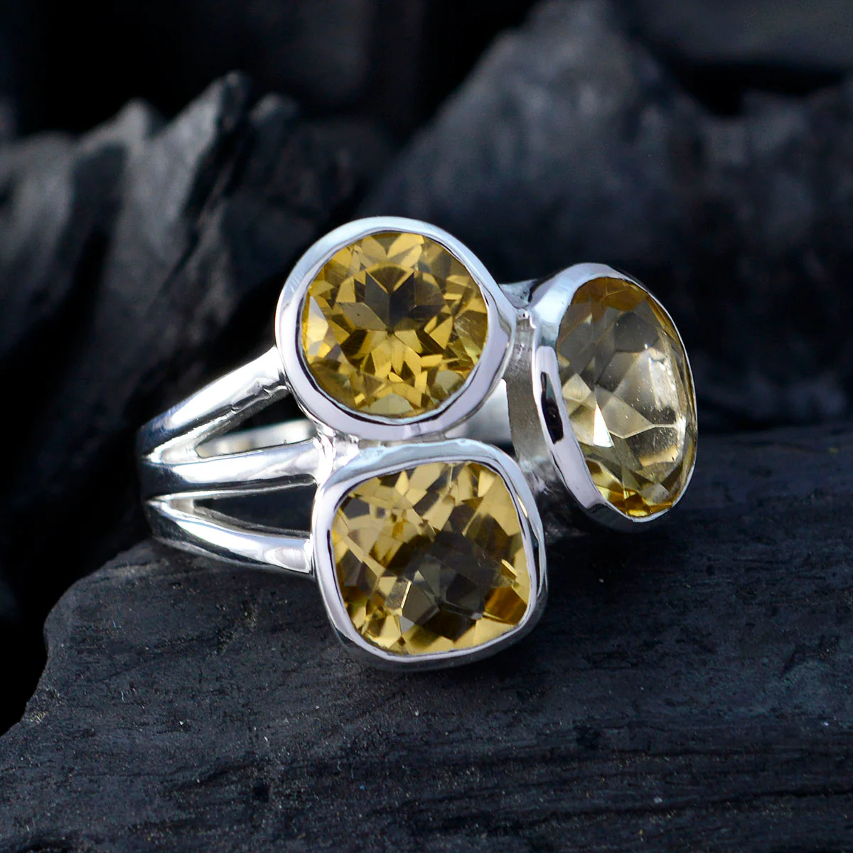 Citrine Trilogy German 925 Sterling Silver Yellow Gems Mid-weight Sophisticated Ring Jewelry - Image 5